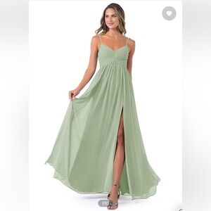 Azazie A Line Pleated Chiffon Dress in Dusty Sage